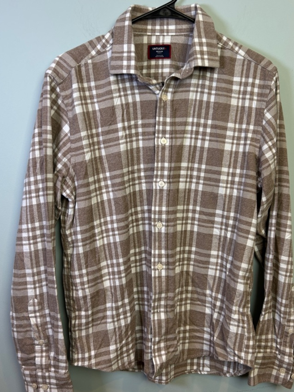 UNTUCKit Brown and White Plaid Casual Button-Down Shirt